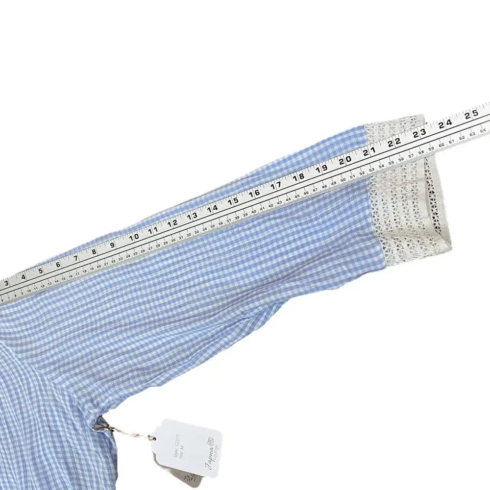 NWT Japna Blue White Gingham Robe & Cami Set M | Crochet Lace Trim Lounge Set